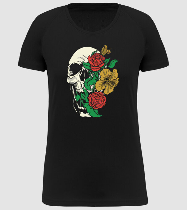 Trandafir craniu model negru pe tricou