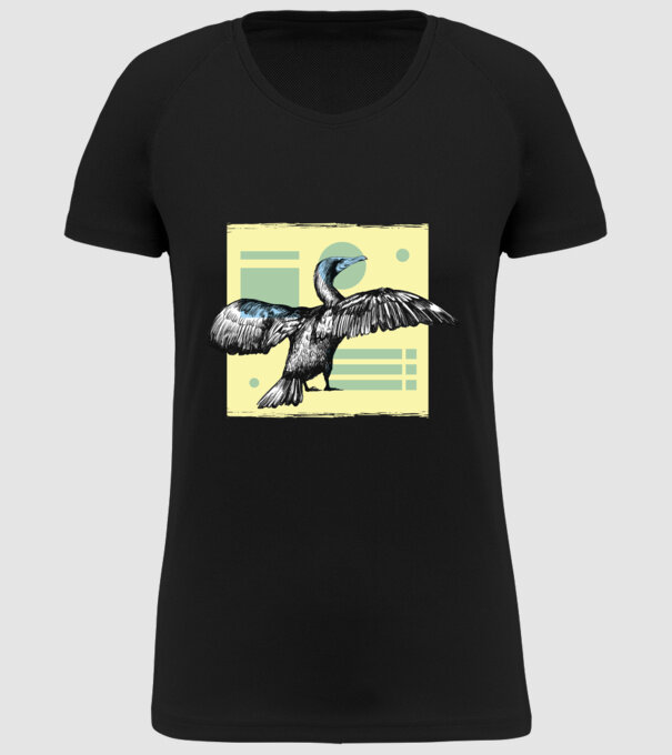 Pasăre cormoran model negru pe tricou