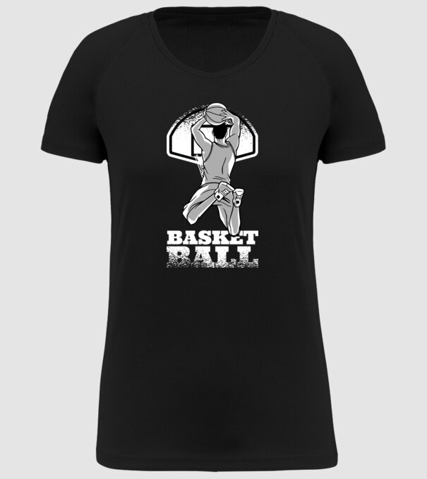 Baschet aruncare la coș model negru pe tricou