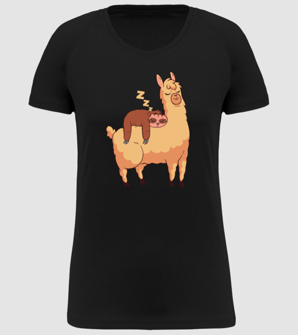 Leneș dormind pe Lama tricou amuzant model negru pe tricou