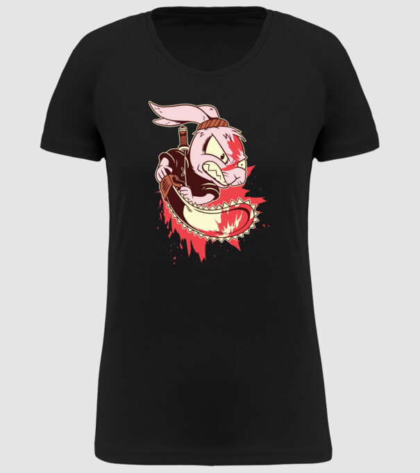 Iepuraș cu drujbă model negru pe tricou