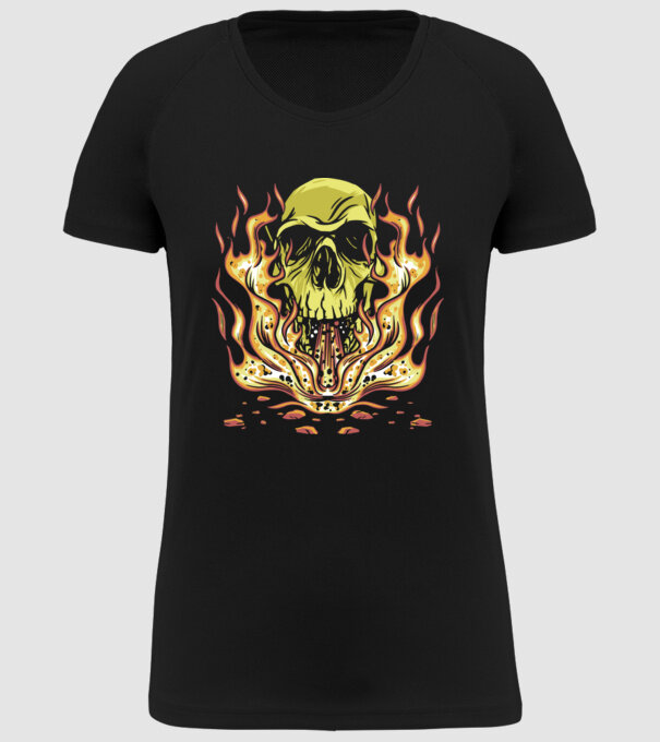 Craniu în flăcări model negru pe tricou