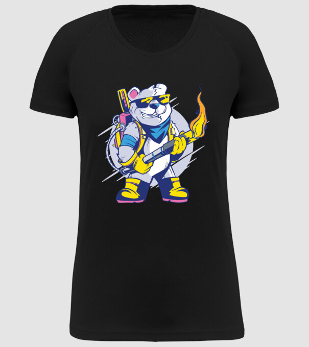 Urs cu aruncător de flăcări model negru pe tricou