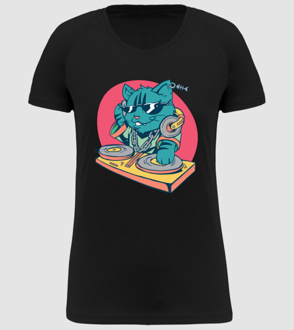 Pisică DJ model negru pe tricou