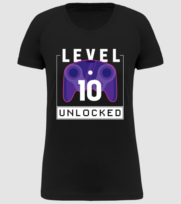 Level 10 Unlocked Gamer Birthday model negru pe tricou