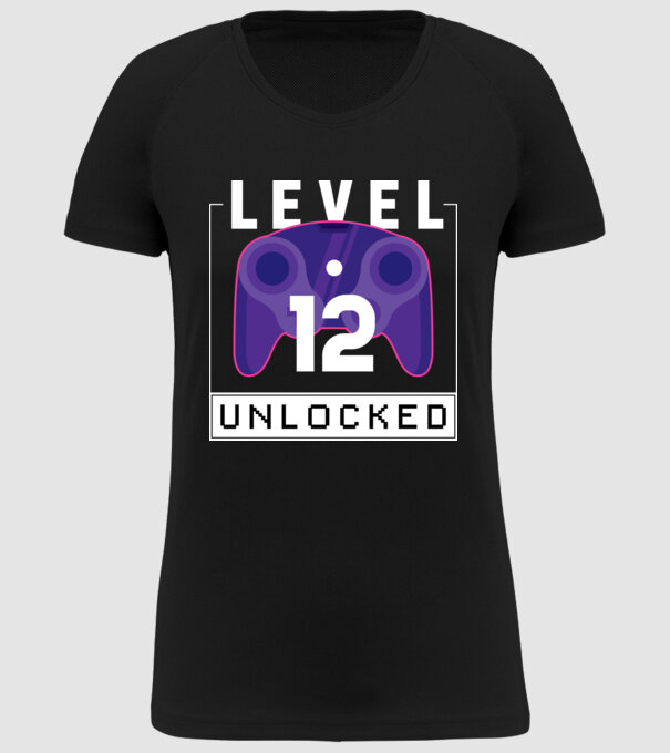 Level 12 Unlocked Gamer Birthday model negru pe tricou