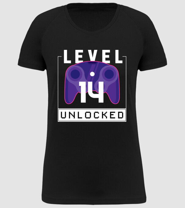 Level 14 Unlocked Gamer Birthday model negru pe tricou