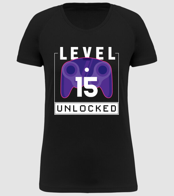 Level 15 Unlocked Gamer Birthday model negru pe tricou