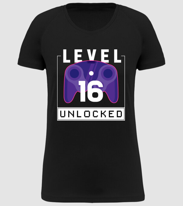 Level 16 Unlocked Gamer Birthday model negru pe tricou