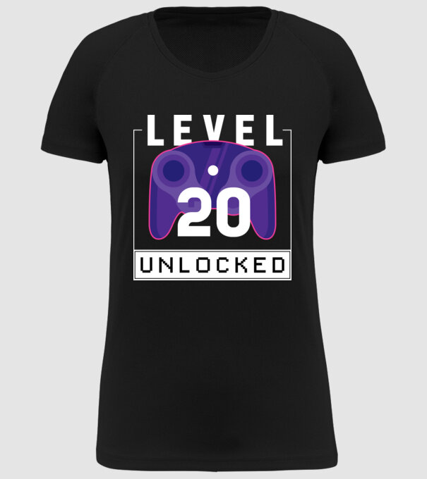 Level 20 Unlocked Gamer Birthday model negru pe tricou