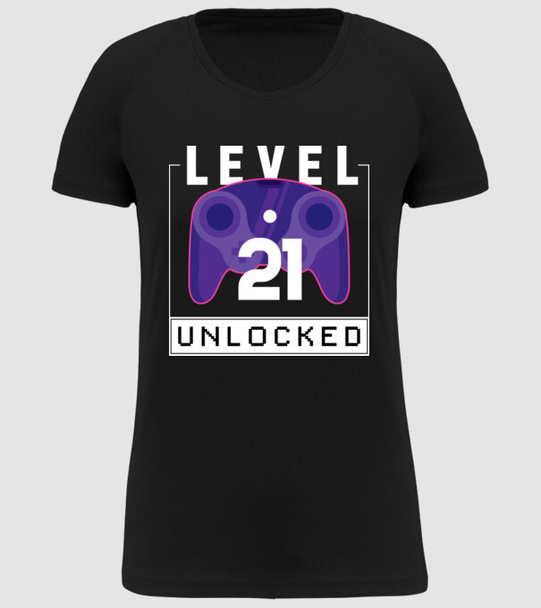 Level 21 Unlocked Gamer Birthday model negru pe tricou