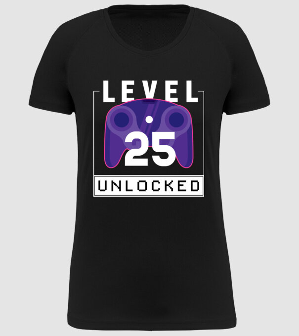Level 25 Unlocked Gamer Birthday model negru pe tricou