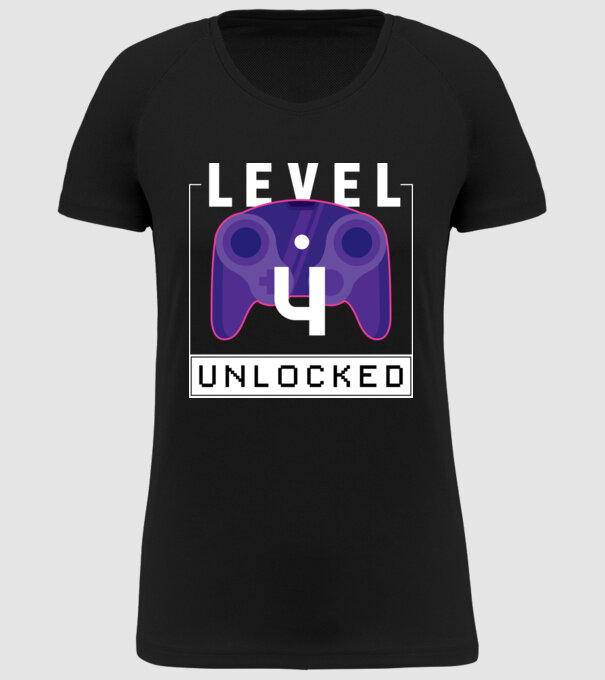Level 4 Unlocked Gamer Birthday model negru pe tricou