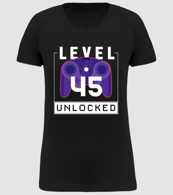Level 45 Unlocked Gamer Birthday model negru pe tricou