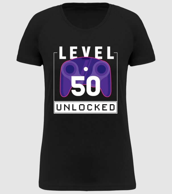 Level 50 Unlocked Gamer Birthday model negru pe tricou