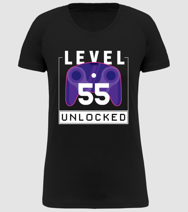 Level 55 Unlocked Gamer Birthday model negru pe tricou