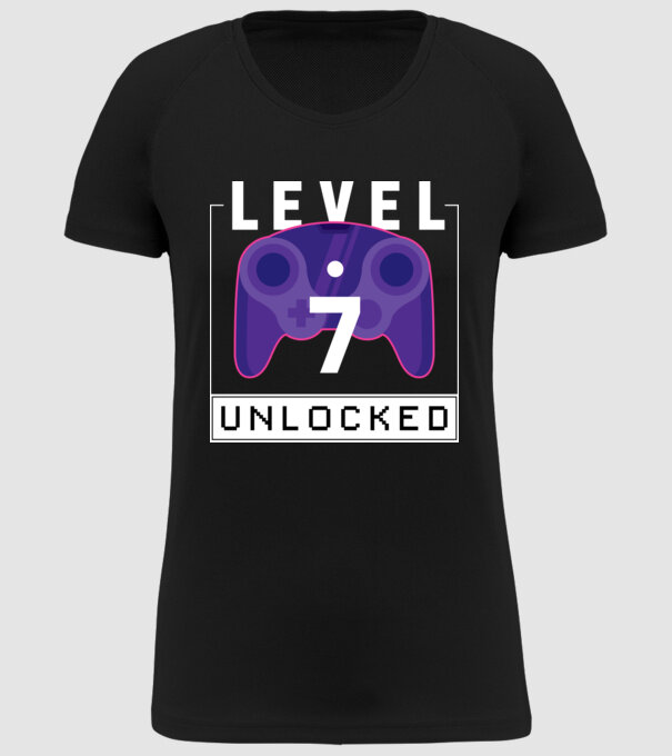Level 7 Unlocked Gamer Birthday model negru pe tricou