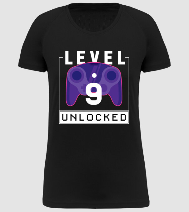 Level 9 Unlocked Gamer Birthday model negru pe tricou