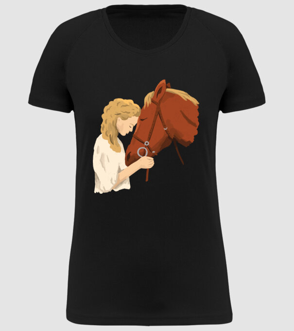 Fată cu cal model negru pe tricou