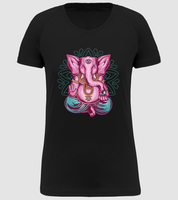 Elefant făcând meditație Dharma model negru pe tricou