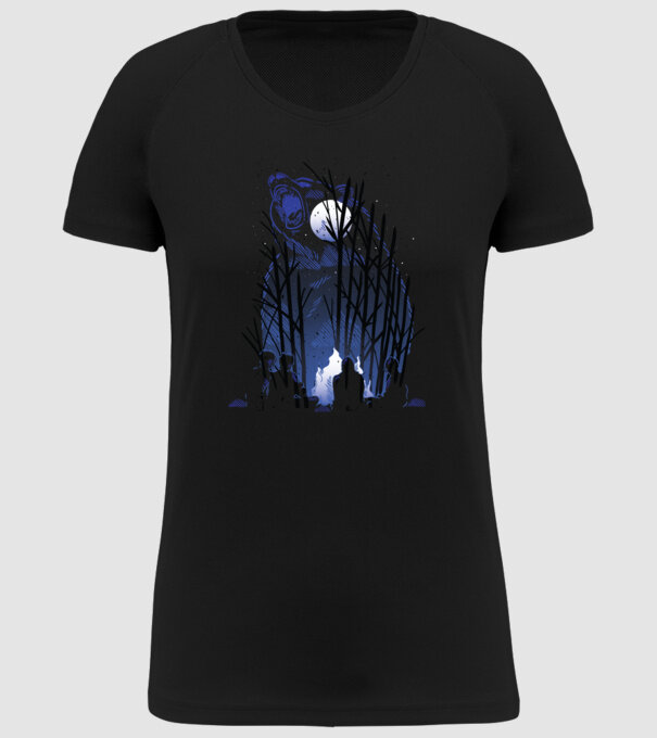 Urs în pădure noaptea model negru pe tricou