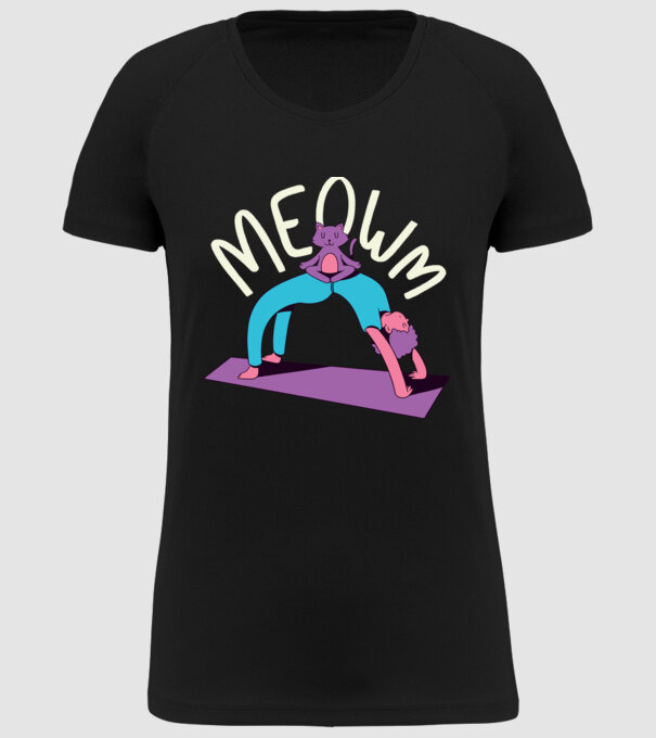 Meowm - Pisică Yoga model negru pe tricou