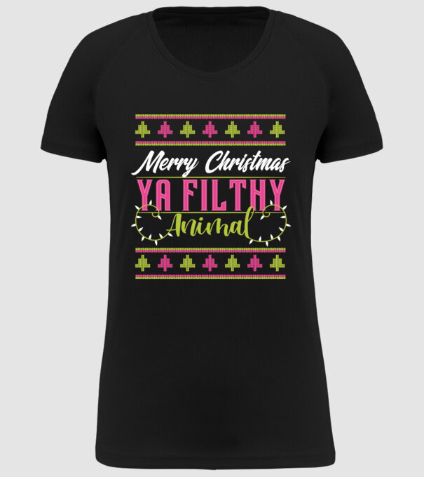 Merry Christmas Ya Filthy Animal model negru pe tricou