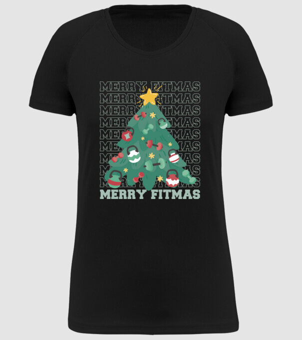 Merry Fitmas Fitmas Pom de Crăciun Fitness model negru pe tricou