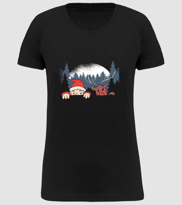 Moș Crăciun și Rudolf trag cu ochiul model negru pe tricou