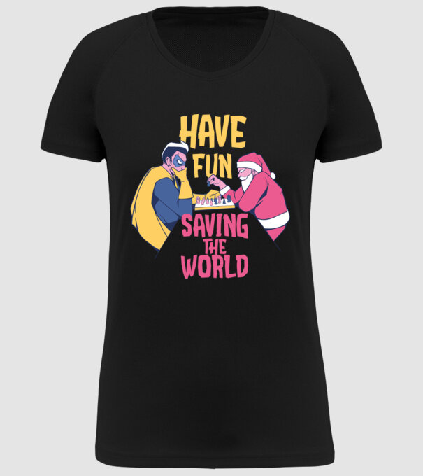 Moș Crăciun și șah super-erou - tricou de Crăciun amuzant model negru pe tricou
