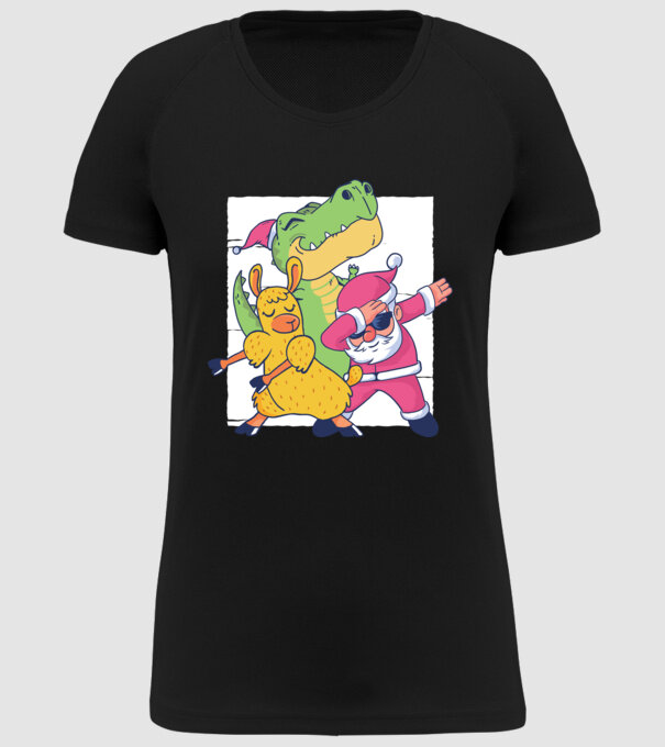 Moș Crăciun Llama T-rex DAB pentru Crăciun model negru pe tricou