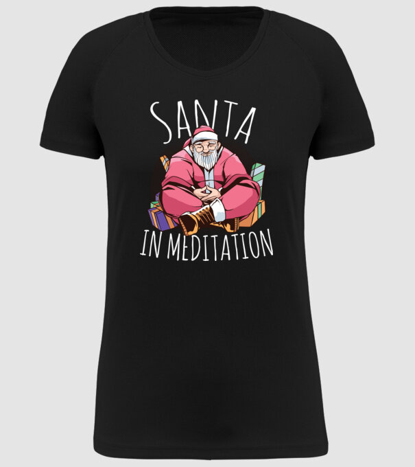 Tricou de Crăciun Moș Crăciun meditație model negru pe tricou