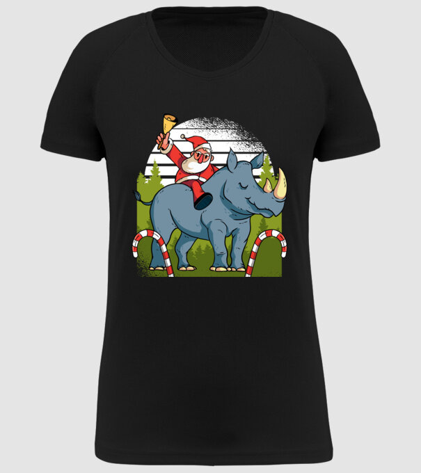 Moș Crăciun pe Rinocer model negru pe tricou