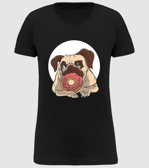 Mops cu gogoașă model negru pe tricou