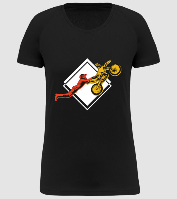 Săritură motocicletă model negru pe tricou