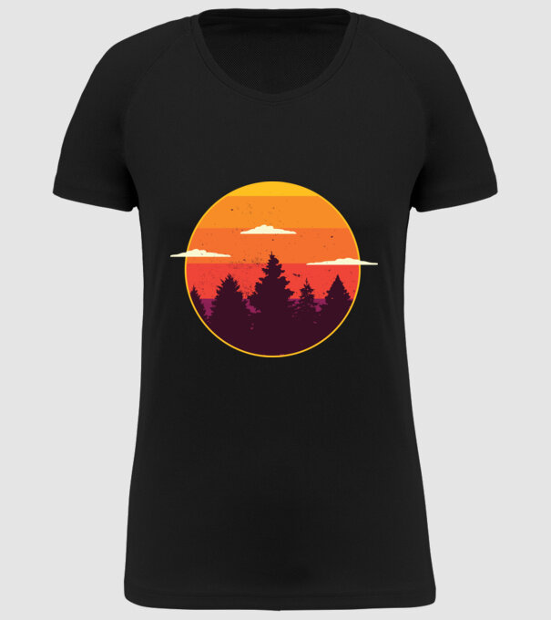 Apus de soare în pădure model negru pe tricou