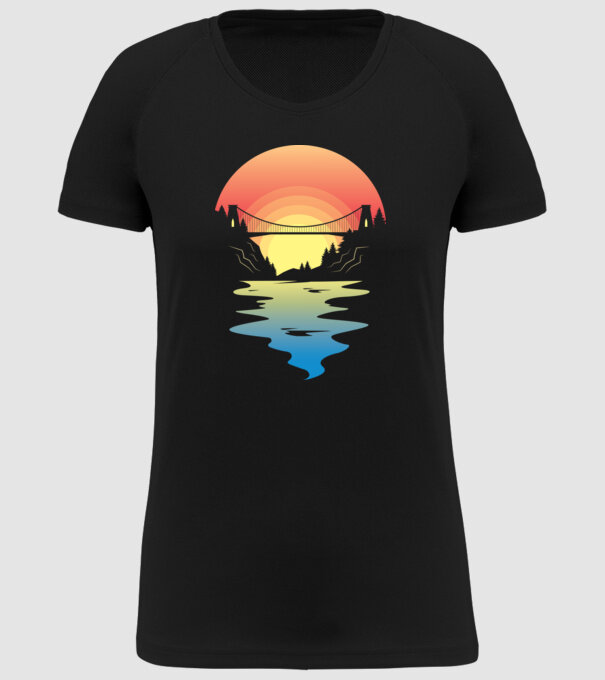 Peisaj apus de soare model negru pe tricou