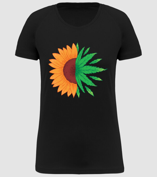 Floarea-soarelui Cannabis model negru pe tricou