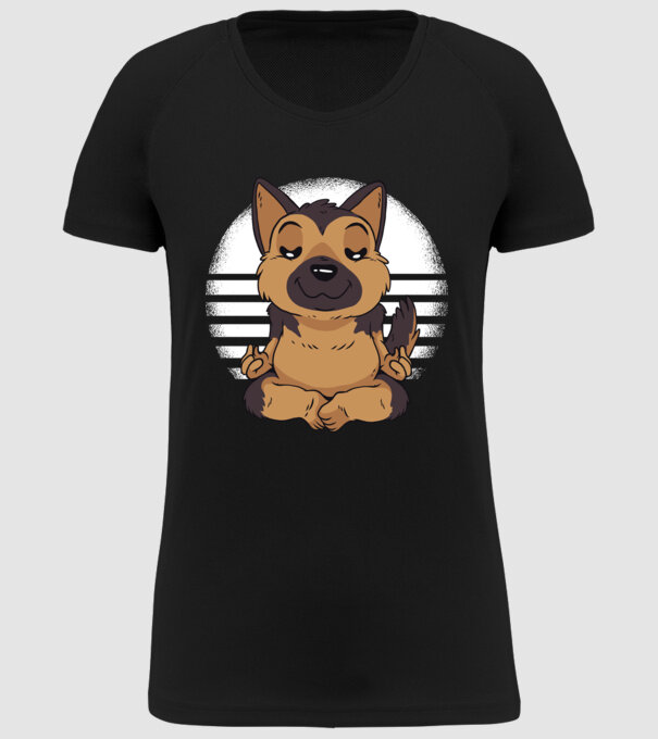 Tricou drăguț ciobănesc german yoga model negru pe tricou