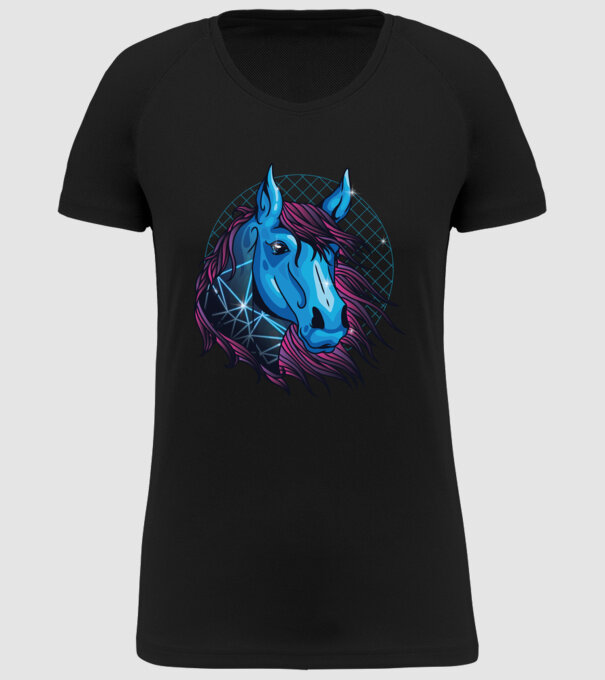Cal neon pentru călăreți model negru pe tricou