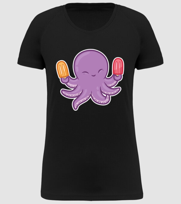 Înghețată Caracatiță Octopus model negru pe tricou