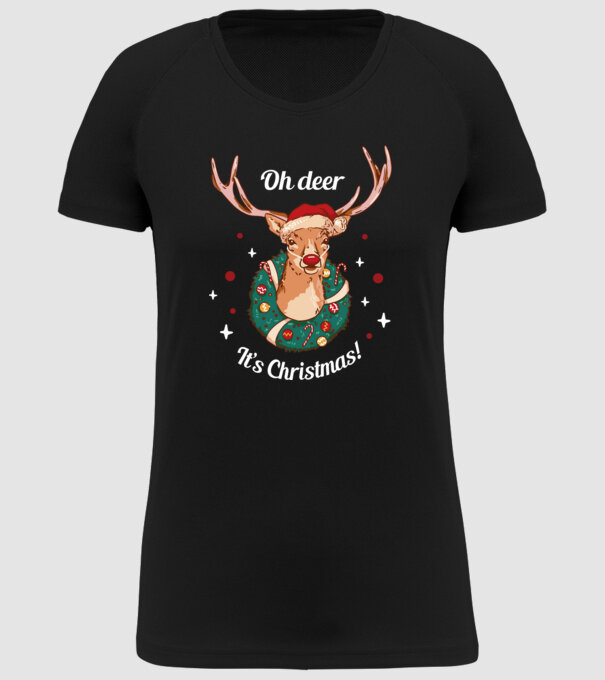 Oh deer, Christmas is here model negru pe tricou