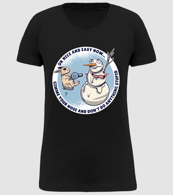 Ok nice and easy now... Iepurașul terorizează omul de zăpadă tricou amuzant model negru pe tricou