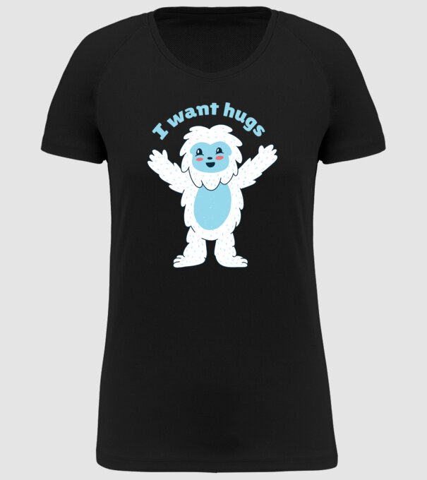 Vreau o îmbrățișare Yeti drăguț model negru pe tricou
