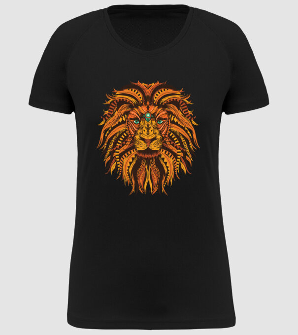 Mandala cap de leu model negru pe tricou