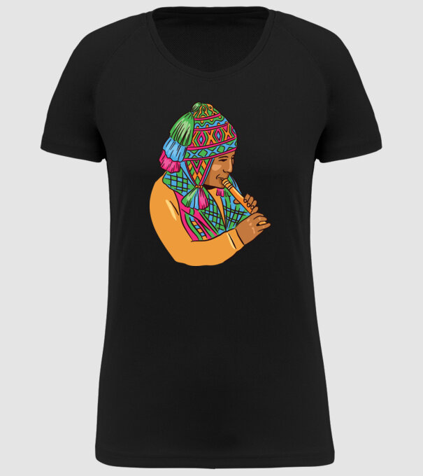 Muzician peruan indigen model negru pe tricou