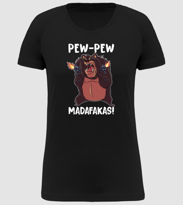 Pew Pew Pew Madafakas Urs model negru pe tricou