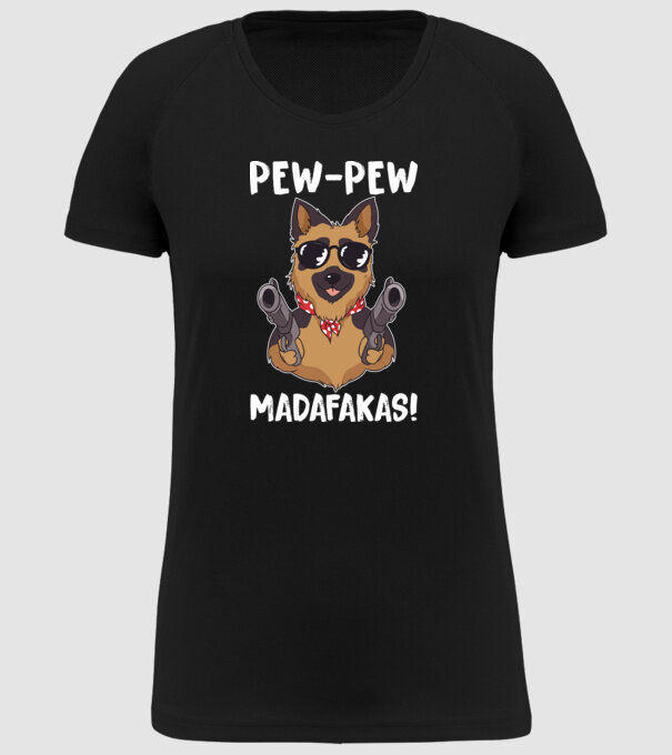 Pew Pew Pew Madafakas Ciobănesc german model negru pe tricou