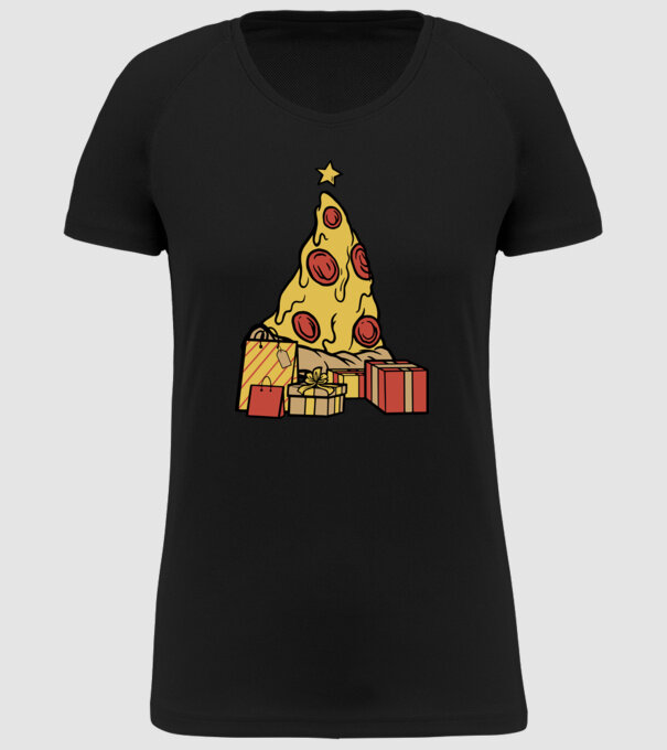 Pizza pom de Crăciun model negru pe tricou