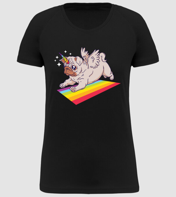 Pugicorn - mops unicorn model negru pe tricou